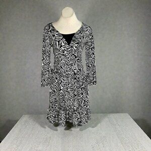 Style & Co. Dress Black White Jersey Knit Zebra Print Flare Dress Size Medium P